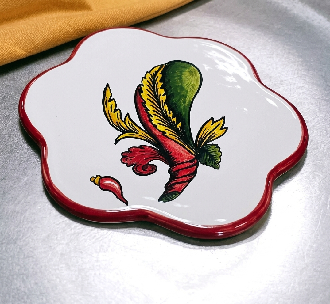 Poggia pentola in ceramica italiana dipinto a mano con decorazione Assi Napoletani – Made in Italy.